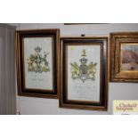 A pair of prints depicting coats of arms