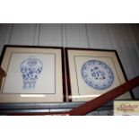 A pair of faux walnut framed prints depicting Chin