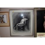 A. M. Wilkins, charcoal drawing seated nude "Janet