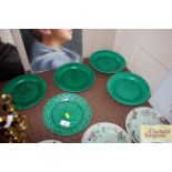 Four 19th Century green Wedgwood "Sunflower" patte