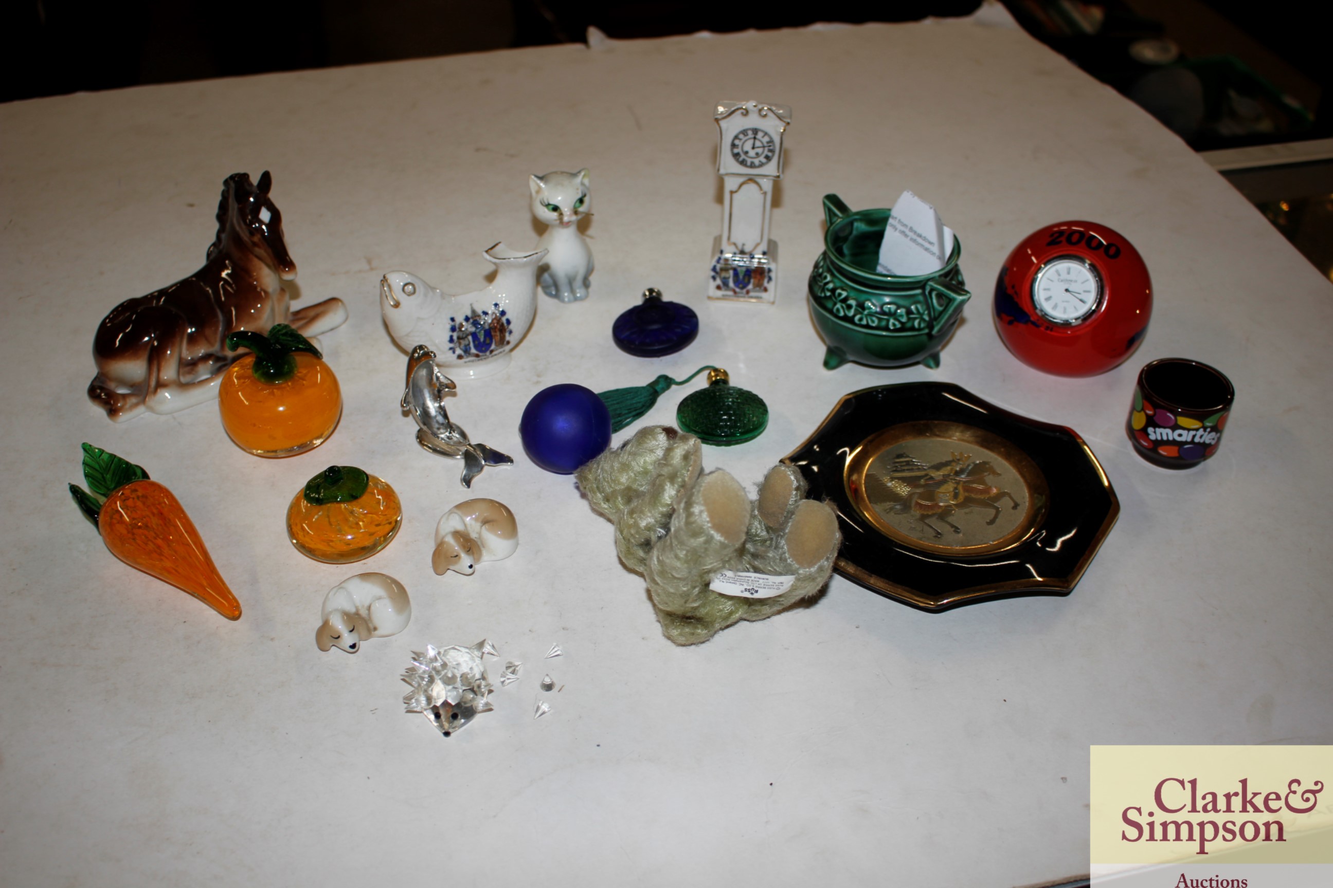 Miscellaneous porcelain and glass items; a miniatu