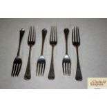 Six silver "Old English" pattern dessert forks