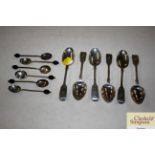 A set of six silver Victorian "Fiddle" pattern Victorian teaspoons, initialled "J"; and six silver