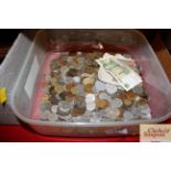 A box of miscellaneous coins and bank notes