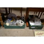 Two boxes of various kitchenalia including a Teasm