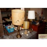 Three various table lamps including a brass Corint