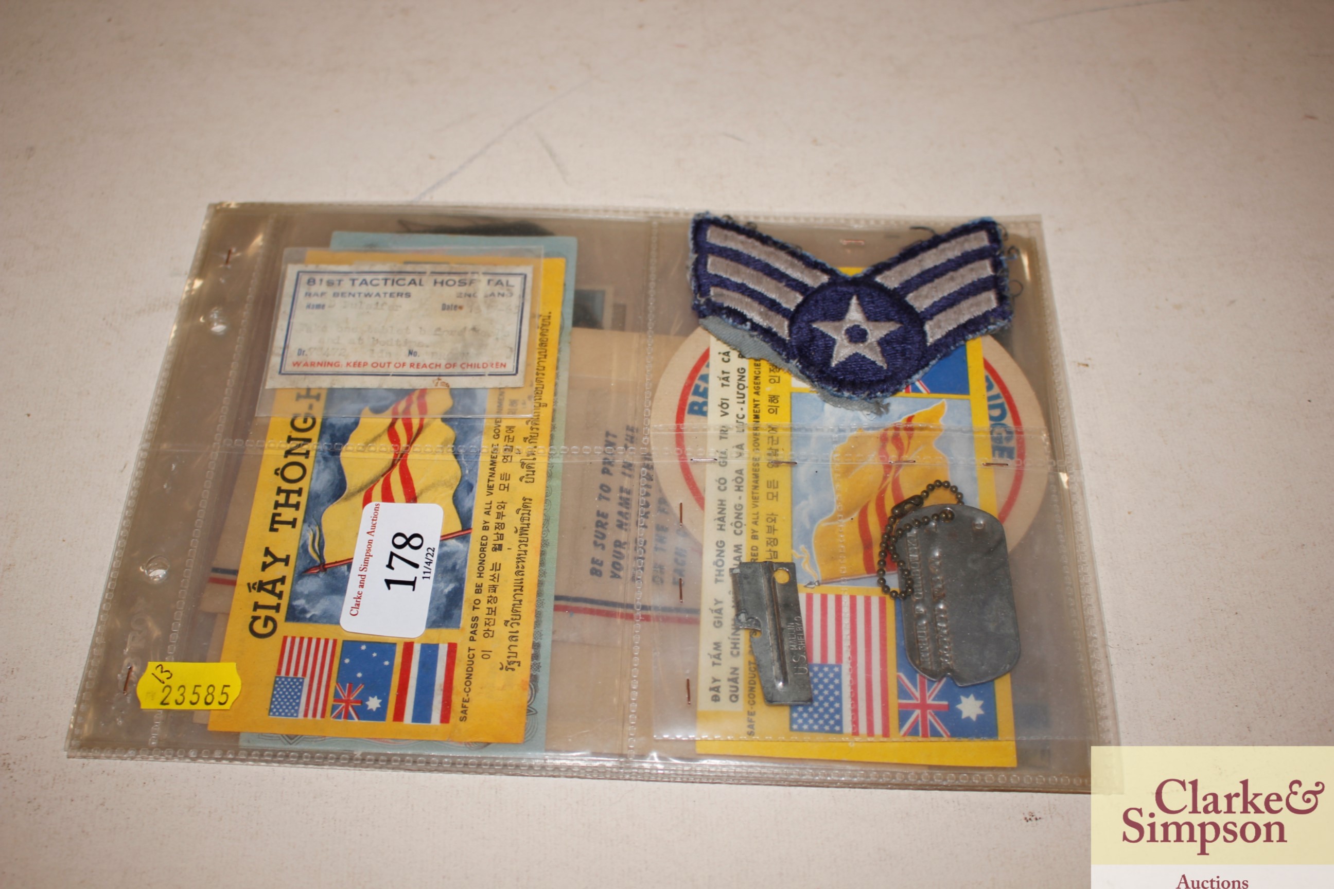 US Airman's ID tags, ephemera etc relating to Bent