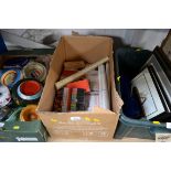 A box containing various craft items, books etc.