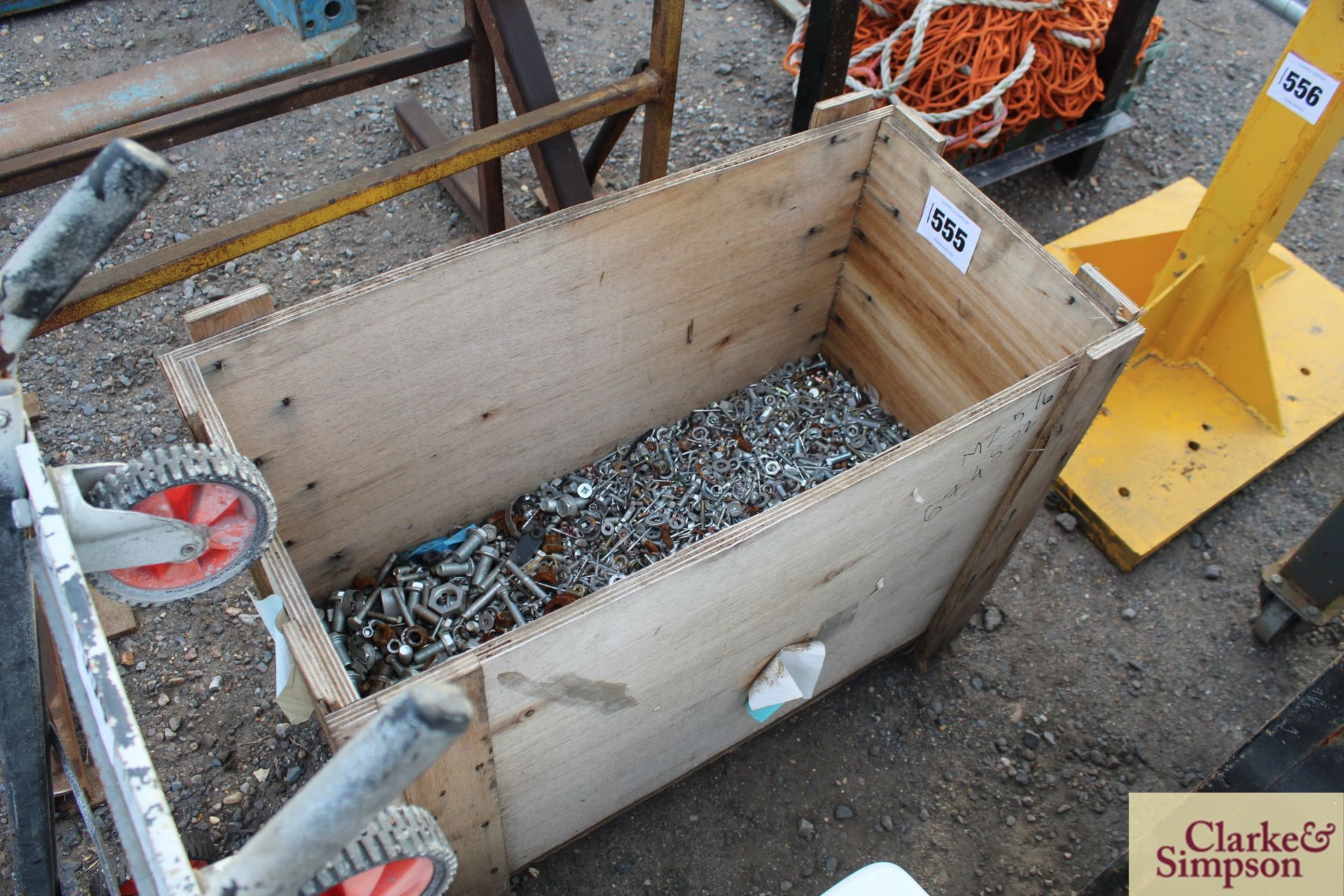 Crate containing a large quantity of mixed fastene