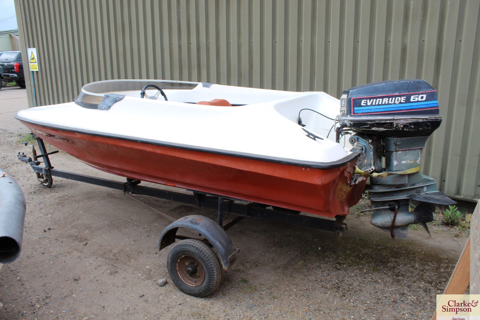 13ft speedboat. With Evinrude 60HP outboard (runs and pumps water), trailer, water skis, knee board, - Image 4 of 17