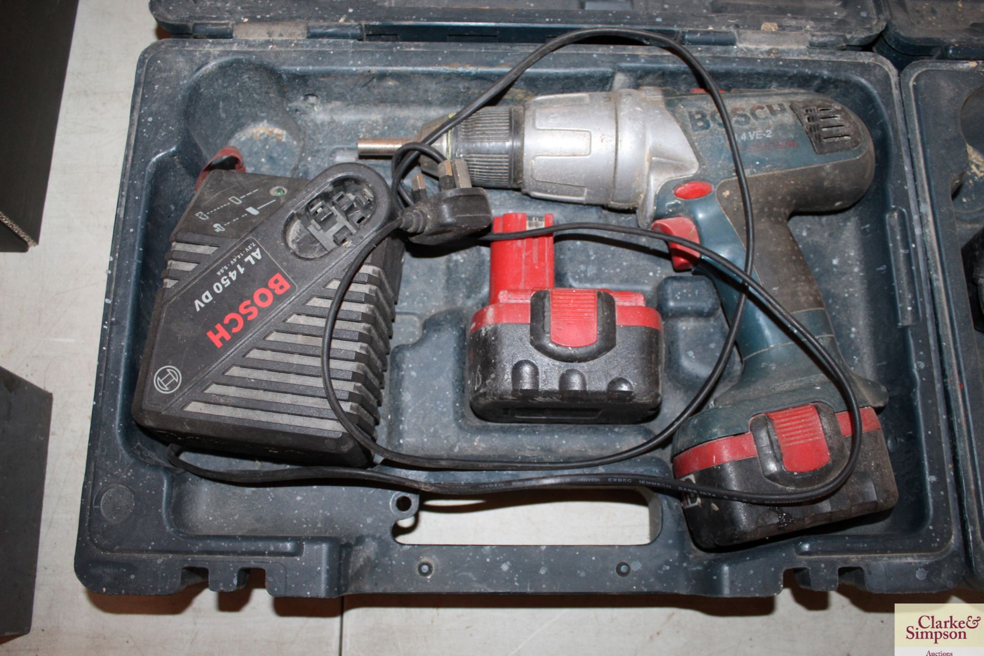 Bosch GSB cordless 14.4v drill with 2 batteries and charger. - Image 2 of 2