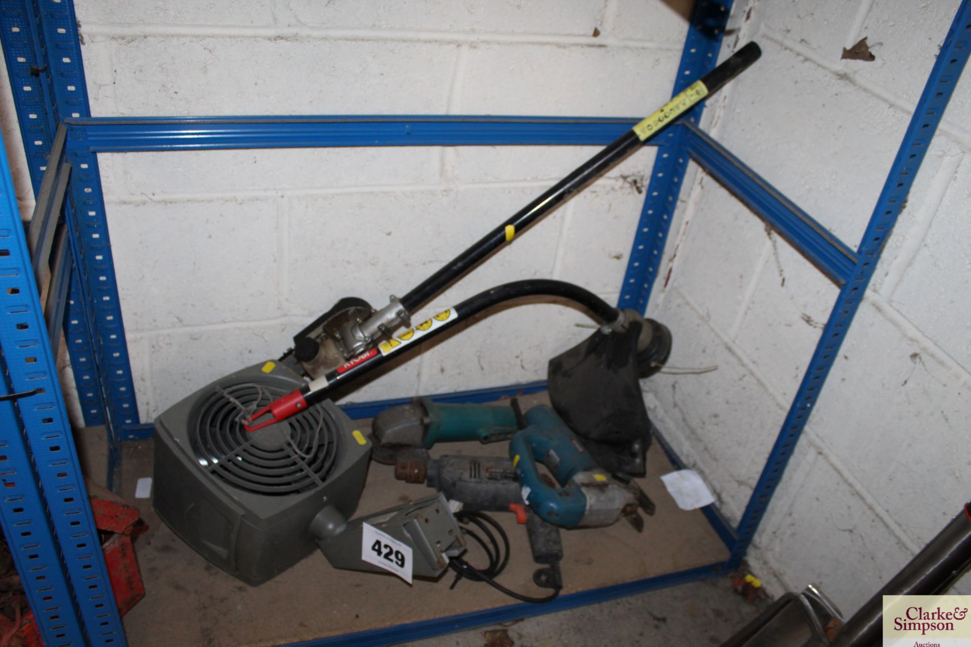 Strimmer attachments, heater, old power tools etc.