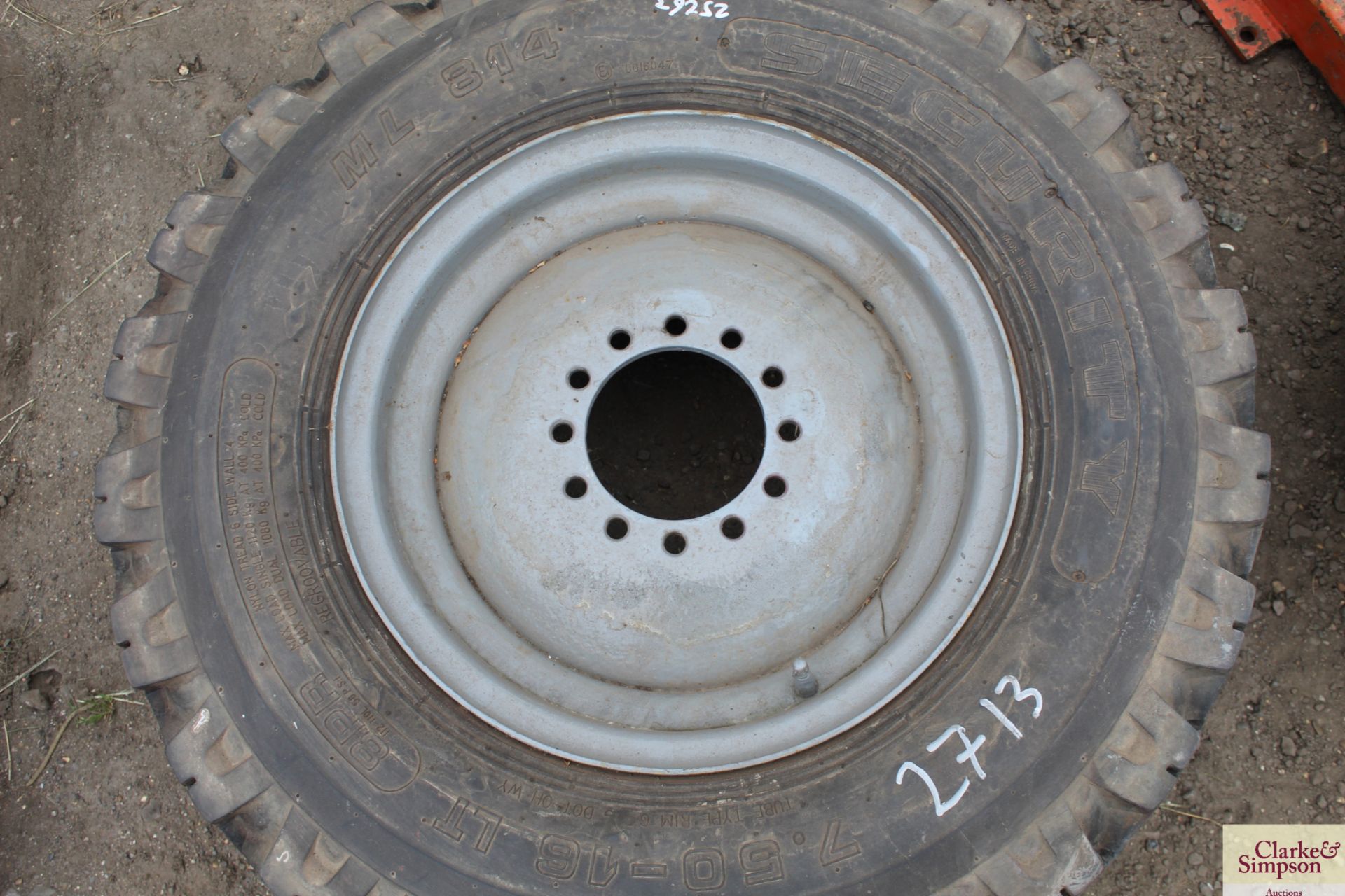 Ferguson 7.50x16 12 stud trailer wheel and tyre. - Image 2 of 2