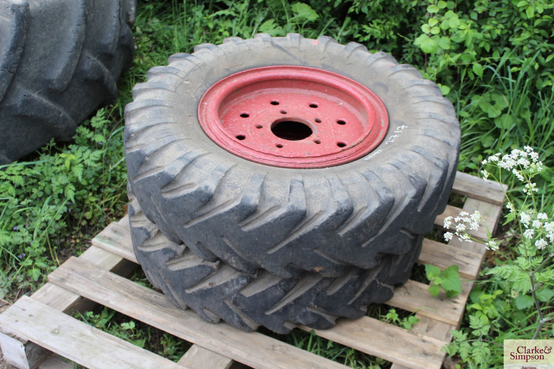 Pair of 900x16 trailer wheels and tyres.