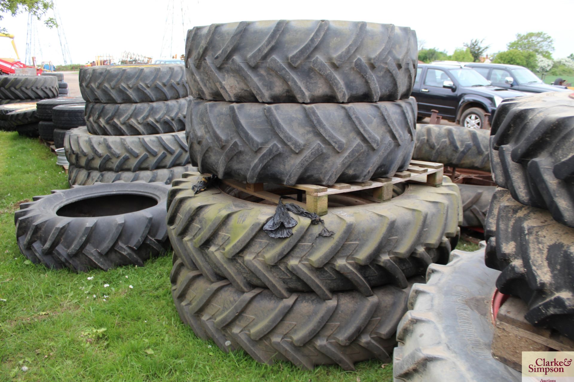 Set of row crop wheels and tyres comprising 420/80R46 rears and 380/85R30 fronts. V