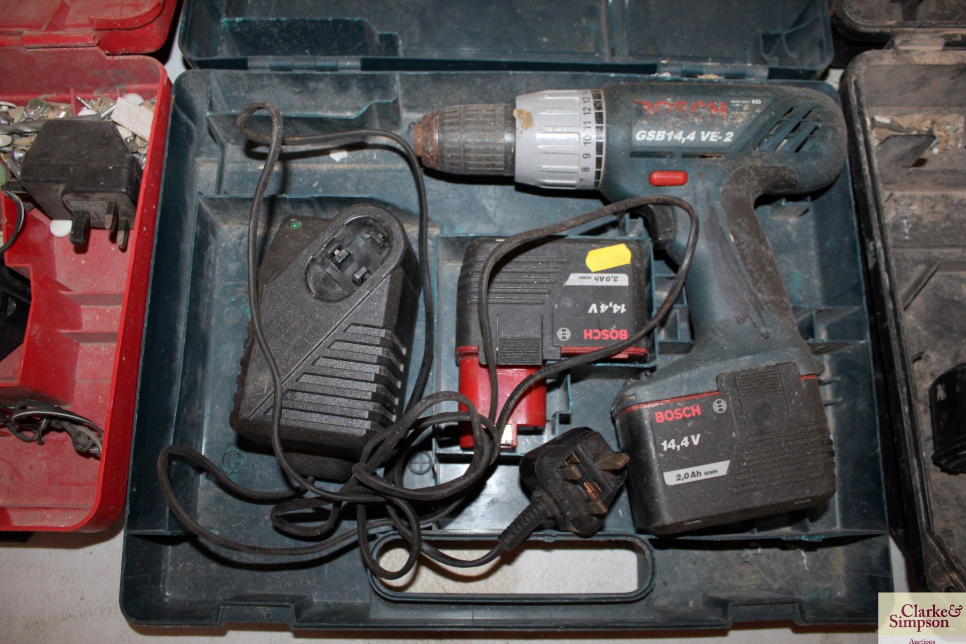 Bosch GSB cordless 14.4v drill with 2 batteries and charger. - Image 2 of 2