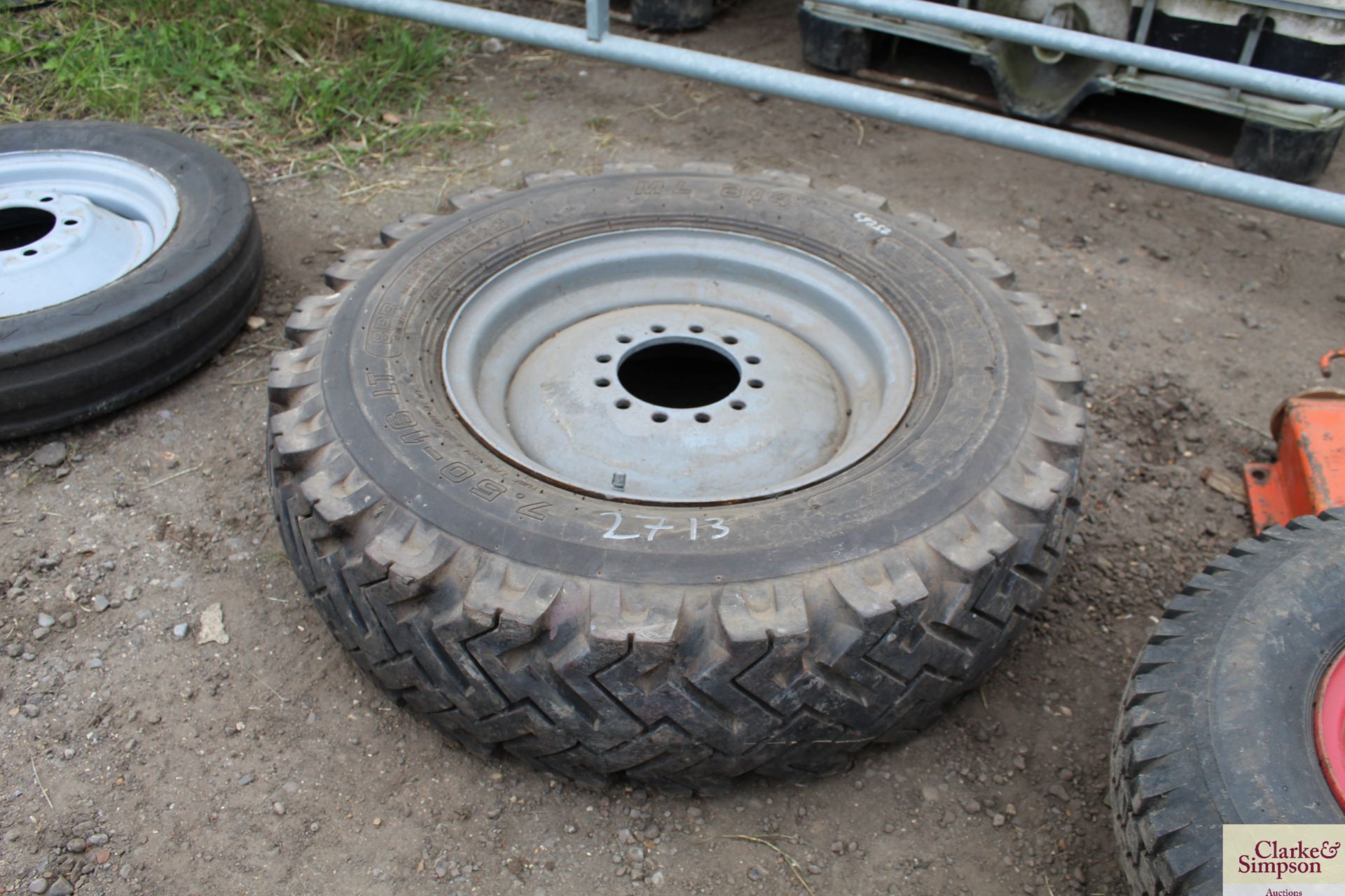 Ferguson 7.50x16 12 stud trailer wheel and tyre.