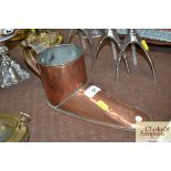 A 19th Century copper ale warmer of boot form with