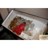 A box of miscellaneous coinage etc