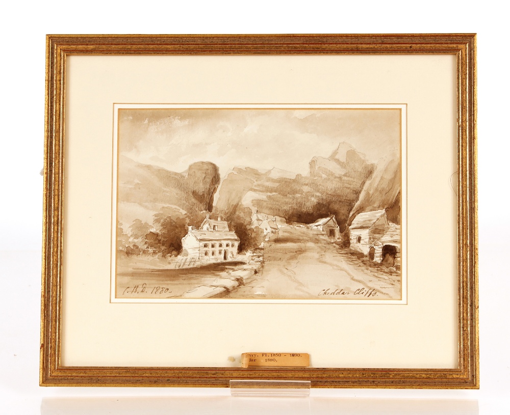 C.P. Davey, "Cheddar Cliffs" monochrome watercolour initialled 1880, 17cm x 24cm - Image 2 of 2