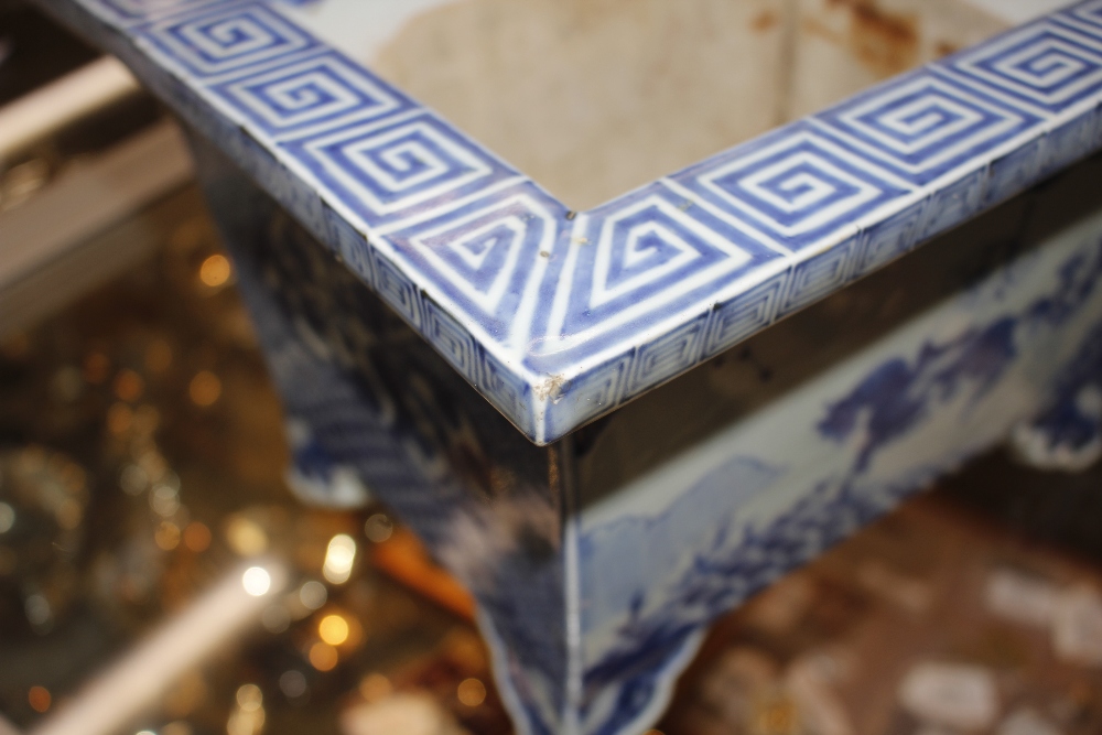 A large 19th Century Oriental blue and white rectangular cache pot, decorated with figures, - Image 8 of 17