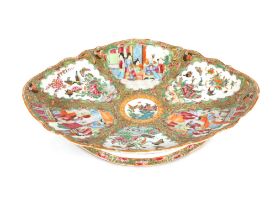 A 19th Century Canton oval comport, decorated in the traditional manner with figures in interiors,