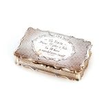 A Victorian silver snuff box, with presentation inscription to lid reading "To Dad From Dyliss and