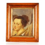 English school, mid 20th Century head and shoulders study of lady, oil on canvas, laid on wood board