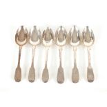Six various Georgian and William IV silver "Fiddle" pattern dessert spoons, total weight