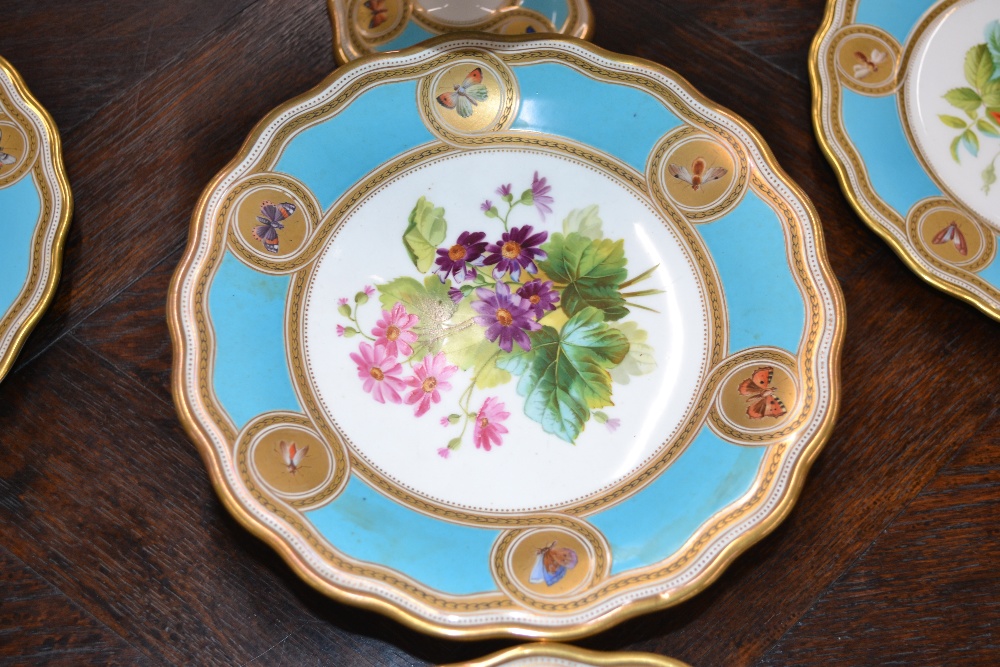 A 19th Century porcelain part dessert service, possibly by Minton, the central reserve decorated - Image 10 of 13