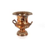 A George III old Sheffield plate wine cooler, of campagna form with vine leaf and fruit edging and
