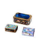 A cloisonné ash tray; and two cloisonné match box covers