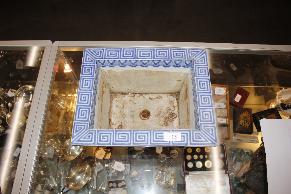 A large 19th Century Oriental blue and white rectangular cache pot, decorated with figures, - Image 2 of 17