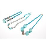 Three white metal and turquoise necklaces