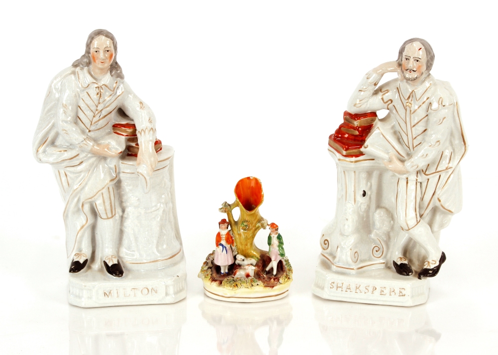 A Staffordshire figure, of Shakespeare, 28cm high; another of Milton; and a small Staffordshire