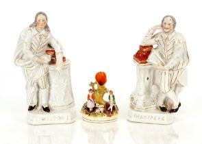 A Staffordshire figure, of Shakespeare, 28cm high; another of Milton; and a small Staffordshire