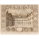 An antique print, "The College of Arms of Heralds Office London", plate 41cm x 51cm