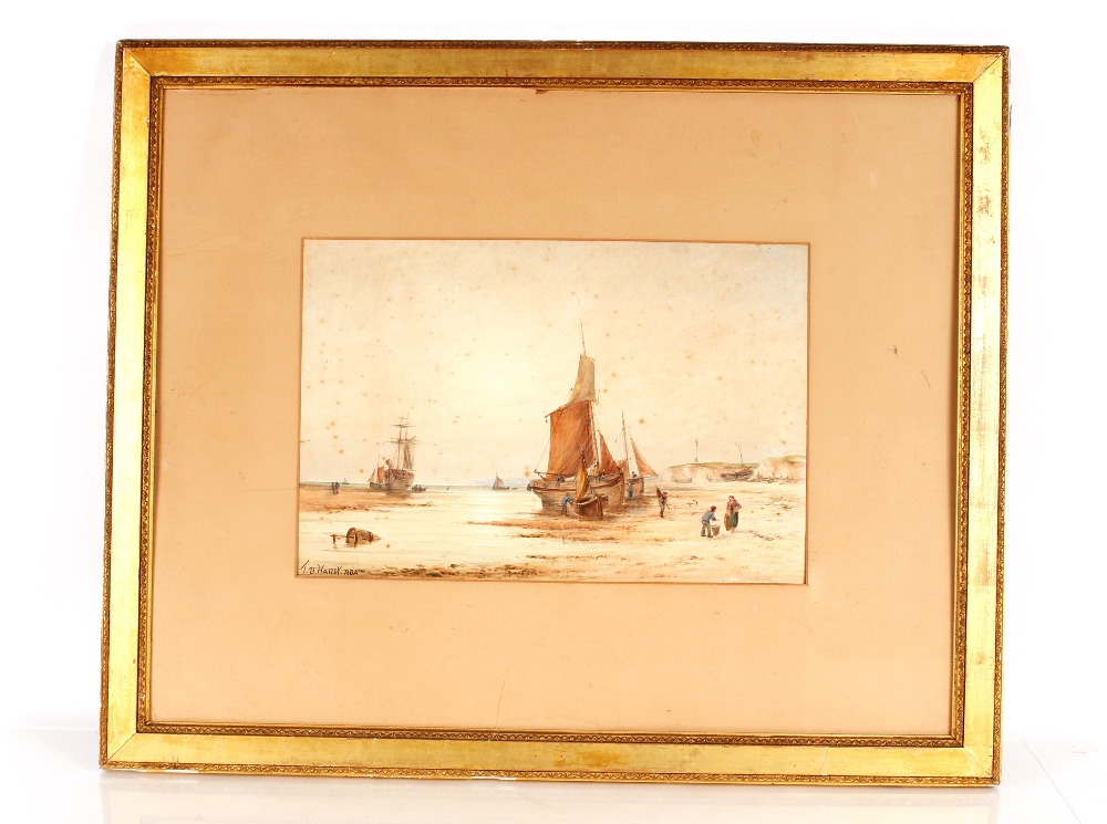 Victorian school, bears signature T.B,Hardy, study of fishing vessels being unloaded, watercolour, - Image 2 of 2