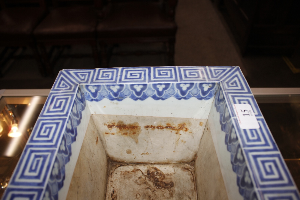 A large 19th Century Oriental blue and white rectangular cache pot, decorated with figures, - Image 4 of 17