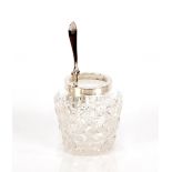 A Hobnail cut glass preserve pot, having silver mount London 1903, 10cm high; and a silver