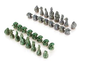 A Chinese pottery "Sea Life" chess set, the pieces comprising of real and mythological creatures