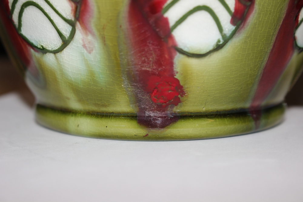 A Minton Secessionist pottery vase, with a red ground body and piped stylised flowers, printed - Image 2 of 4
