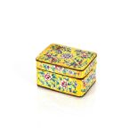A Canton type yellow enamel box and lid, with floral decoration, 11cm