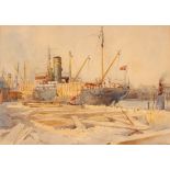 William Benner, "Timber Ship, Great Yarmouth", signed watercolour, 35cm x 49cm