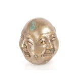 A  silvered bronze model of the four faces of Buddha, impressed 4 character mark, 6cm high