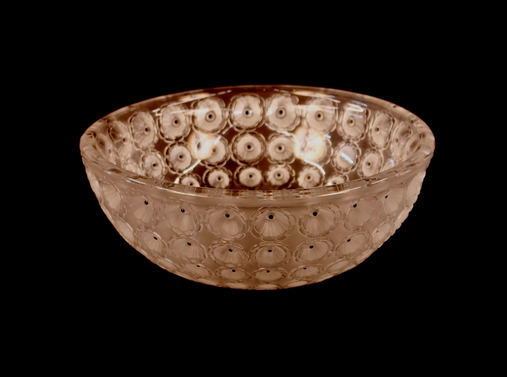 A Lalique glass bowl, having inverted Pruntz decoration, signed to the base "Lalique France", 25.5cm