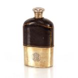 A Heavy Victorian silver mounted and leather covered hip flask, by Lund, Cornhill London