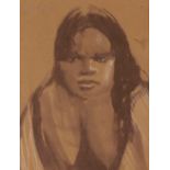 James Wigley, "Aboriginal Girl",  charcoal heightened with white chalk, signed label verso for