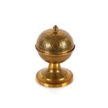 A 19th Century brass Mamluk jar and cover, of globular form having finial, the lid and body with