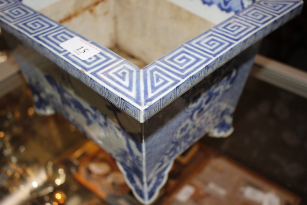 A large 19th Century Oriental blue and white rectangular cache pot, decorated with figures, - Image 9 of 17